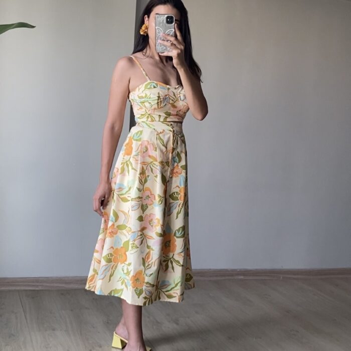 ÇİÇEK DESENLİ CROP BLUZ ETEK TAKIM