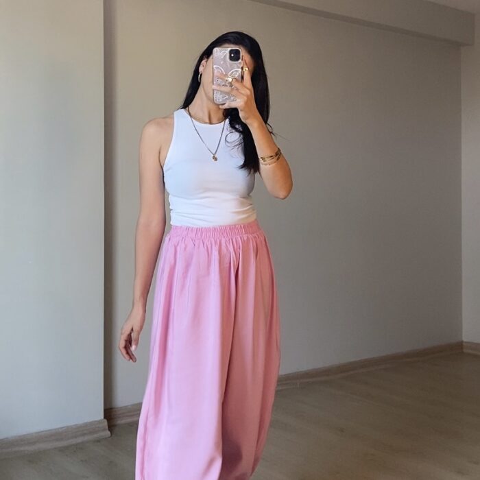 PAÇASI LASTİKLİ ŞALVAR PANTOLON PEMBE