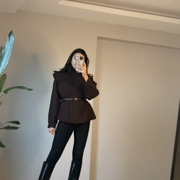 ACI KAHVE KEMER DETAYLI CEKET